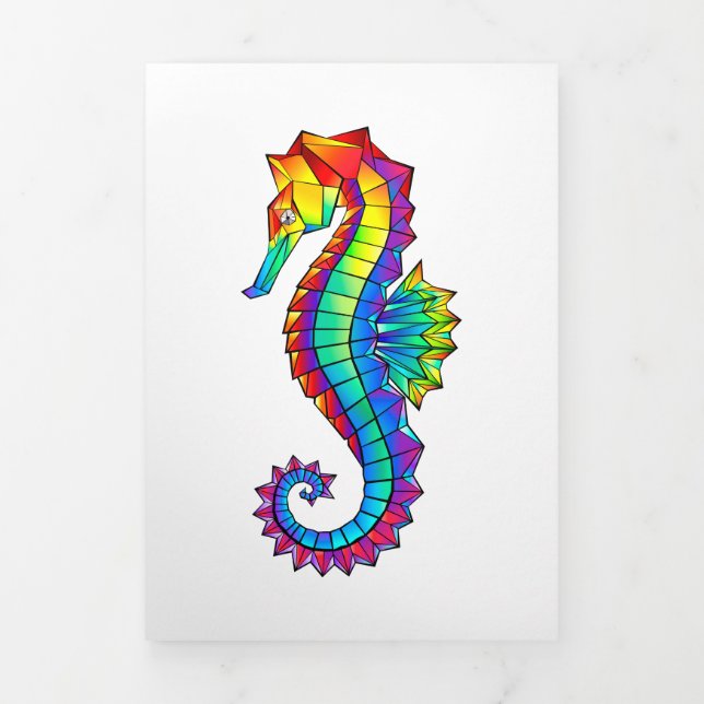 Rainbow Polygonal Seepferd Dreifach Gefaltete Einladung (Cover)