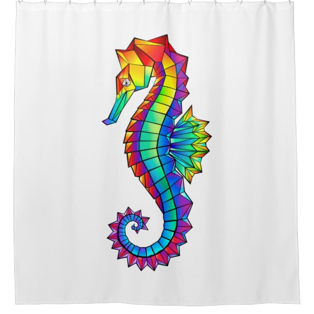 Rainbow Polygonal Seepferd Duschvorhang (Vorderseite)
