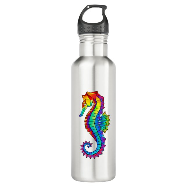 Rainbow Polygonal Seepferd Edelstahlflasche (Vorderseite)