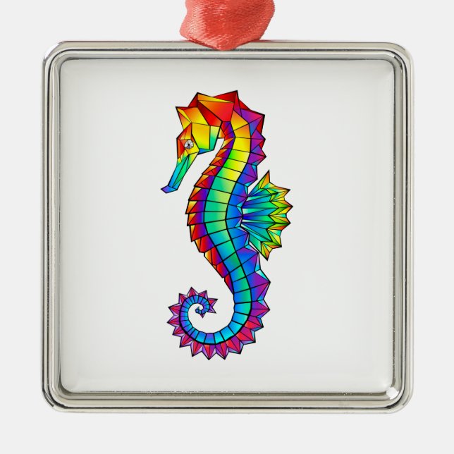Rainbow Polygonal Seepferd Ornament Aus Metall (Vorne)
