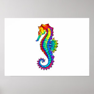 Rainbow Polygonal Seepferd Poster