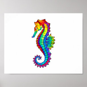 Rainbow Polygonal Seepferd Poster