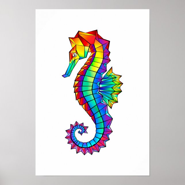 Rainbow Polygonal Seepferd Poster (Vorne)