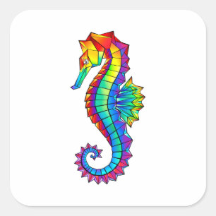 Rainbow Polygonal Seepferd Quadratischer Aufkleber
