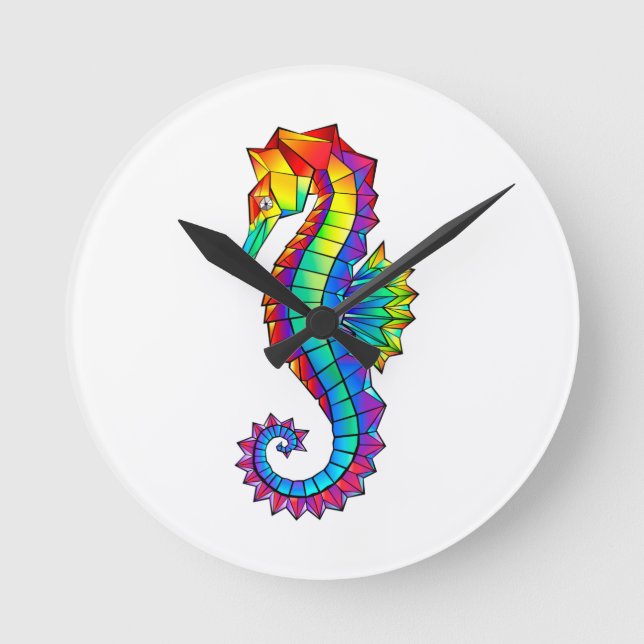Rainbow Polygonal Seepferd Runde Wanduhr (Vorderseite)