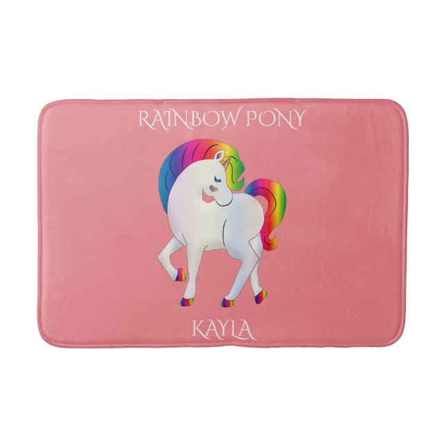 Rainbow Pony personalisierter Name Bath Mat Badematte (Vorderseite)