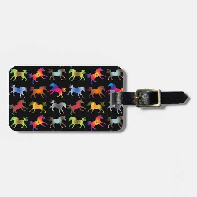 Rainbow Ponys auf Black Gepäckanhänger (Vorderseite horizontal)