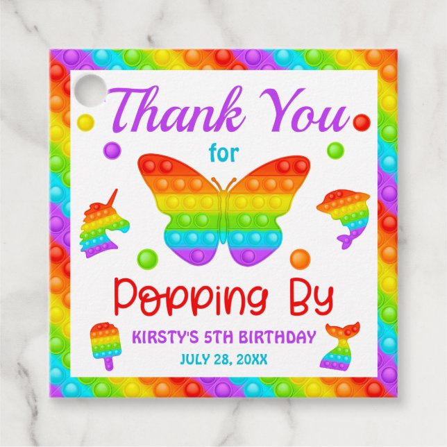 Rainbow Pop It Fidget Toy Birthday Party Geschenkanhänger (Vorderseite)