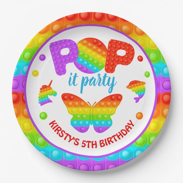 Rainbow Pop It Fidget Toy Birthday Party Pappteller (Vorderseite)