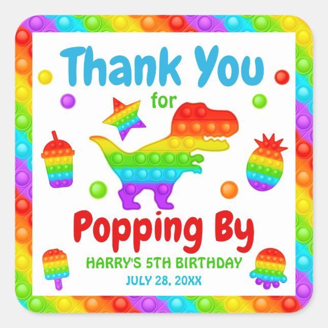 Rainbow Pop It Fidget Toy Birthday Party Quadratischer Aufkleber (Vorderseite)