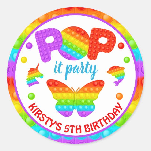 Rainbow Pop It Fidget Toy Birthday Party Runder Aufkleber (Vorderseite)