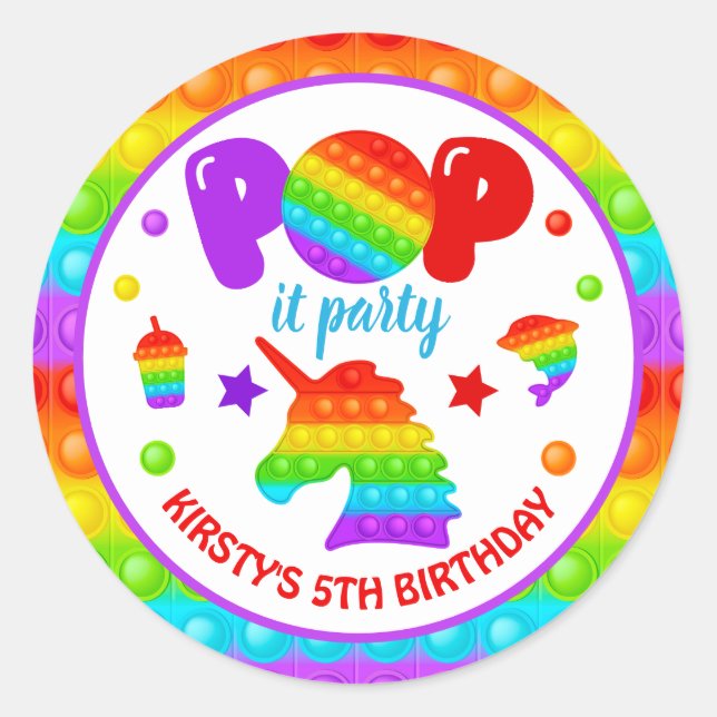Rainbow Pop It Fidget Toy Birthday Party Runder Aufkleber (Vorderseite)