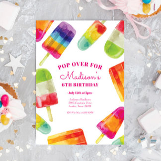 Rainbow Popsicle Summer Birthday Einladung