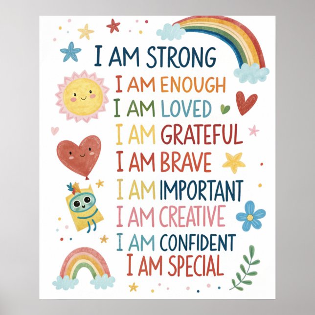 Rainbow Positive Affirmations Poster for Kids (Devant)