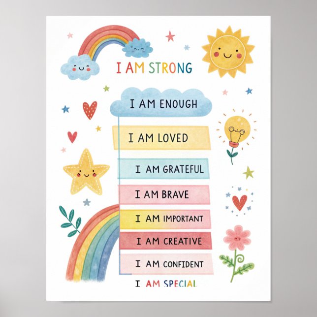 Rainbow Positive Affirmations Poster für Kinder (Vorne)