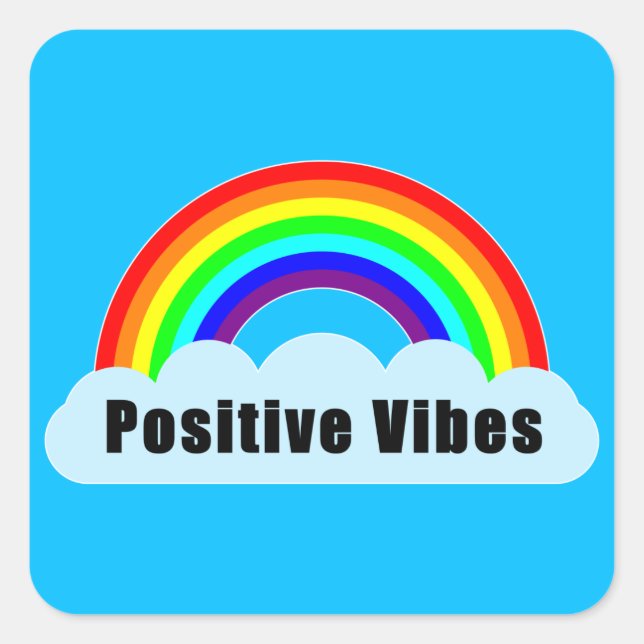 RAINBOW - Positive Vibes Quadratischer Aufkleber (Vorderseite)