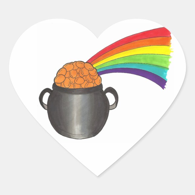 Rainbow Pot of Gold Viel Glück St. Paddy's Day Herz-Aufkleber (Vorderseite)
