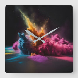Rainbow Powder blast auf schwarz Quadratische Wanduhr
