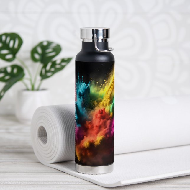 Rainbow Powder blast auf schwarz Trinkflasche (Yoga)