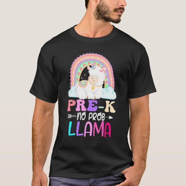Rainbow Pre-K No Prob Llama 100th Day of School T-Shirt (Vorderseite)