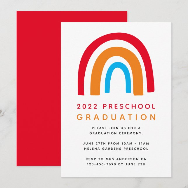 Rainbow Preschool Abschluss Einladung (Vorne/Hinten)