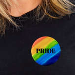 Rainbow Pride Button<br><div class="desc">Rainbow Pride Button. Dieser Knopf ist mit Aquarellstreifen in Regenbogenfarben dekoriert und das Wort "PRIDE" Der Text ist eine Vorlage, damit Sie ihn ändern können, wenn Sie möchten. Original Wasserfarbe © Michele Davies.</div>