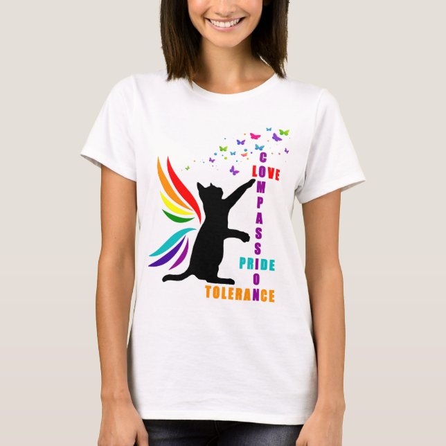 Rainbow Pride Cat and Butterfly Design T - Shirt (Vorderseite)
