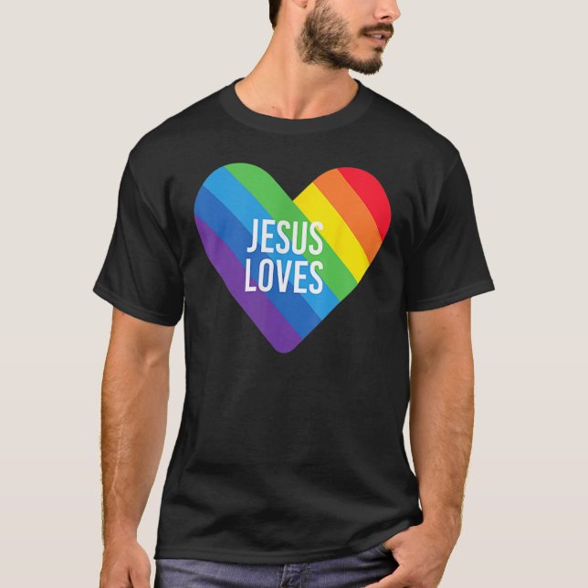 Rainbow Pride Gay Christliche LGBTQ+ Jesus-Lieben T-Shirt (Vorderseite)