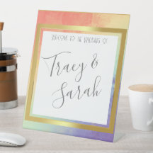 Rainbow Pride Gold Frame Wedding Save the Date