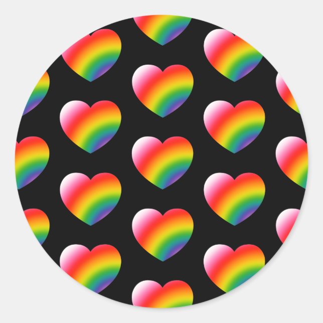 Rainbow Pride Gradient Hearts Muster Runder Aufkleber (Vorderseite)