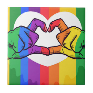 Rainbow Pride Hands Heart Keramik Tile   LGBTQ+ Fliese