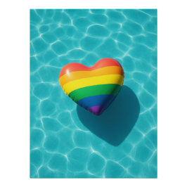 Rainbow Pride Heart Floating in Turquoise Pool Poster