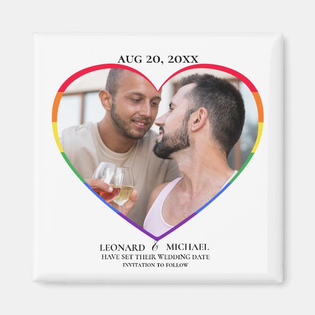 Rainbow Pride Heart Foto Rahmen Save the Date Magnet (Vorne)
