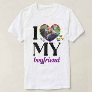Rainbow Pride I Heart My Boyfriend Add Foto T-Shirt