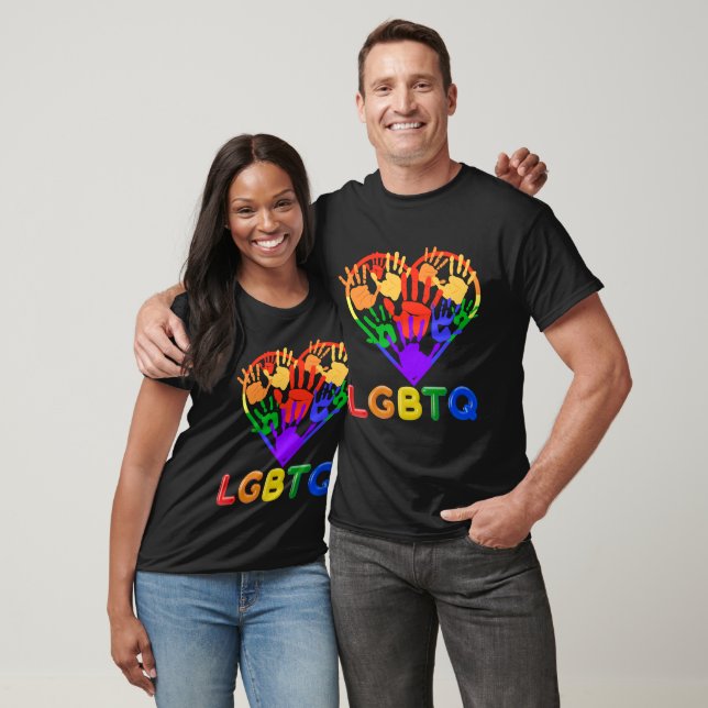 Rainbow Pride Love Heart Hands LGBTQ Unity Design T-Shirt (Unisex)