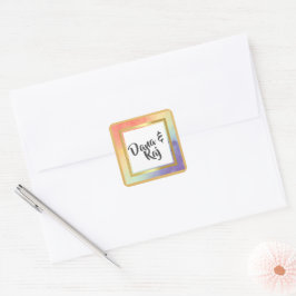 Rainbow Pride mit Gold Frame Wedding Quadratischer Aufkleber