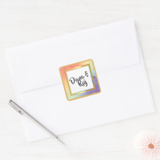 Rainbow Pride mit Gold Frame Wedding Quadratischer Aufkleber