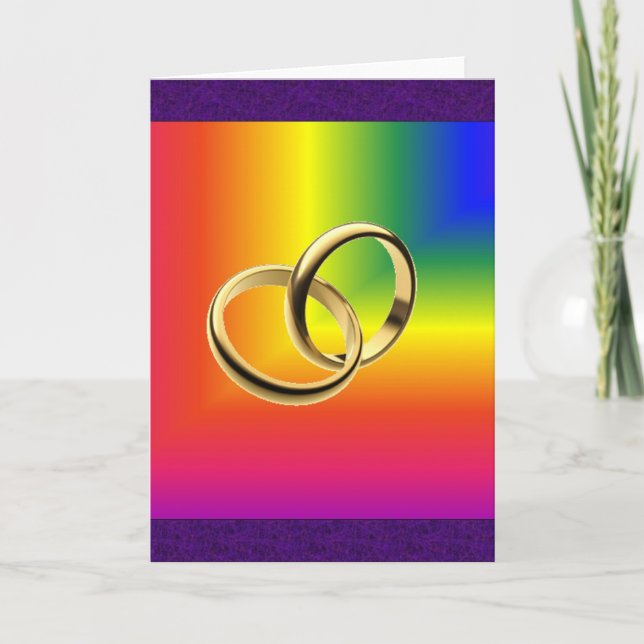 Rainbow Pride mit Gold Wedding Bands Karte (Vorderseite)