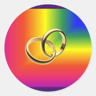 Rainbow Pride mit Gold Wedding Bands Runder Aufkleber
