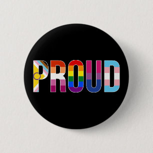 Rainbow Pride 'Proud': LGBTQ-Flaggenfarben Buchsta Button