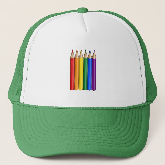 Rainbow-Pride-Stifte Truckerkappe (Vorderseite)