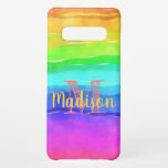 Rainbow Pride Stripes Wasserfarbe Fun Anfangsname Samsung Galaxy S10  Hülle<br><div class="desc">Elegante und praktische Galaxy-Hülle,  bedruckt mit einem hellen Aquarellbogen-Design und mit Ihrem Namen und Initial dekoriert.</div>