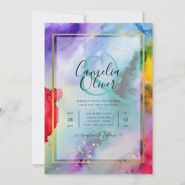 RAINBOW PRIDE WEDING INVITATION Tinte LeahG Einladung (Vorderseite)