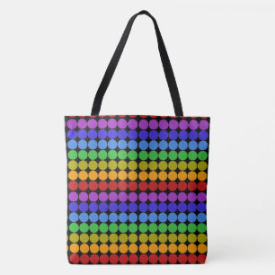 Rainbow-Punkte-Kreise farbenfroh auf schwarz Tasche