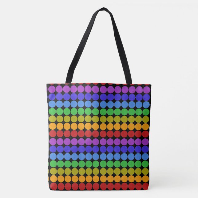 Rainbow-Punkte-Kreise farbenfroh auf schwarz Tasche (Vorderseite)