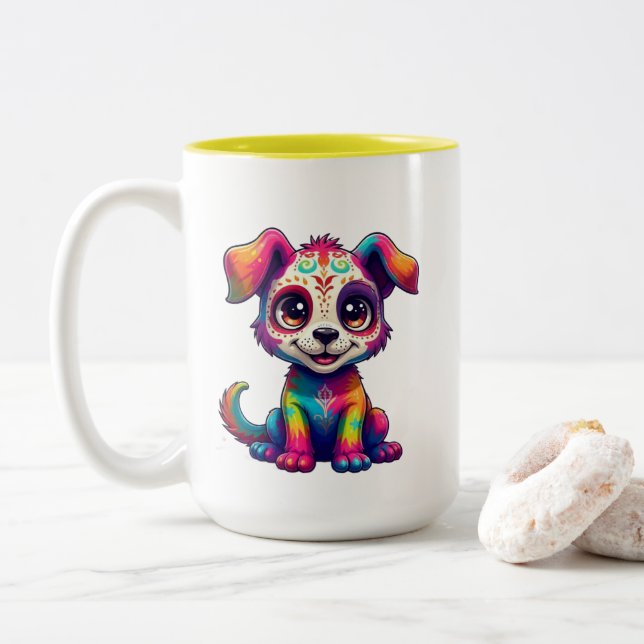 Rainbow Puppy Mug Zweifarbige Tasse (Mit Donut)