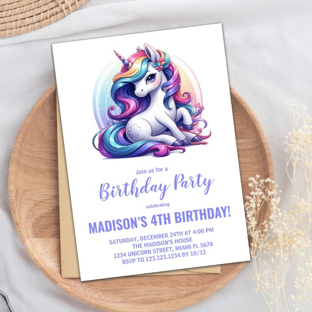 Rainbow Purple Unicorn Invitations d'anniversaire (Rainbow Purple Unicorn Birthday Invitations)