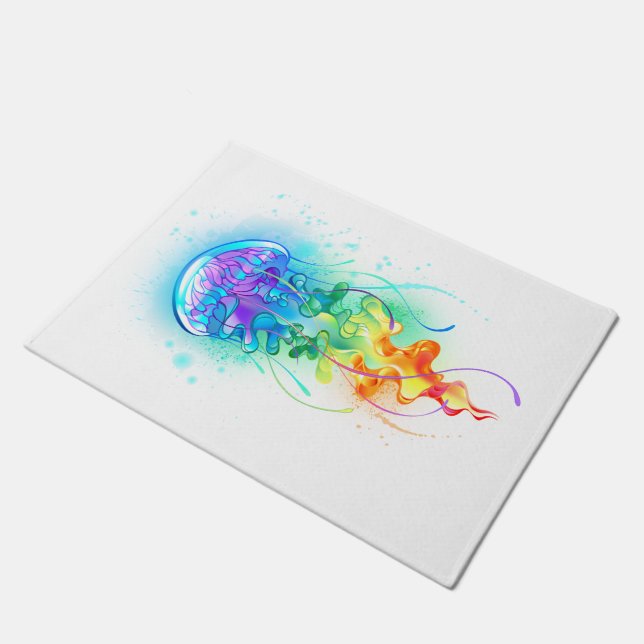 Rainbow-Qualle Fußmatte (Schrägansicht)