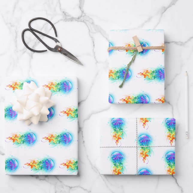 Rainbow-Qualle Geschenkpapier Set (Vorderseite)