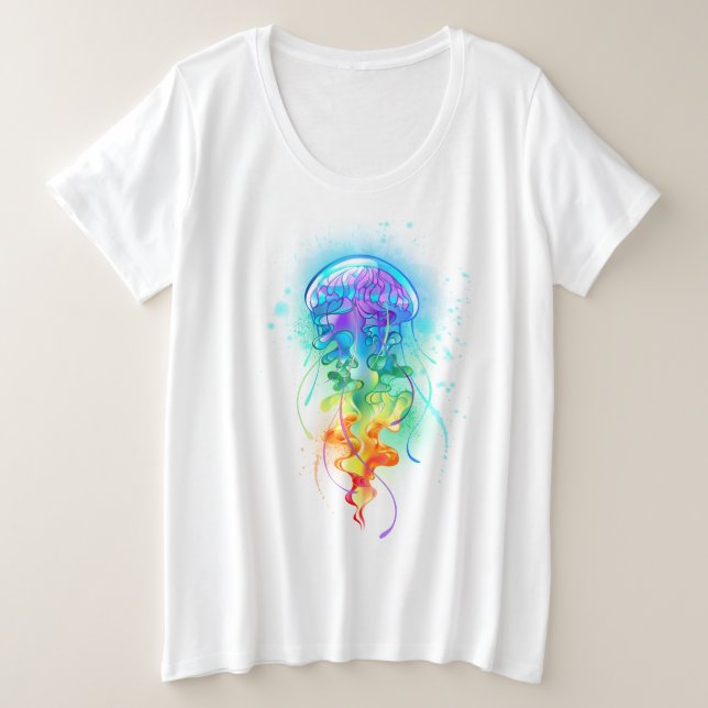 Rainbow-Qualle Große Größe T-Shirt (Design vorne)